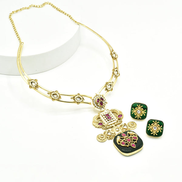 Amaal Fusion Hasli Necklace Set Green - the Pashm