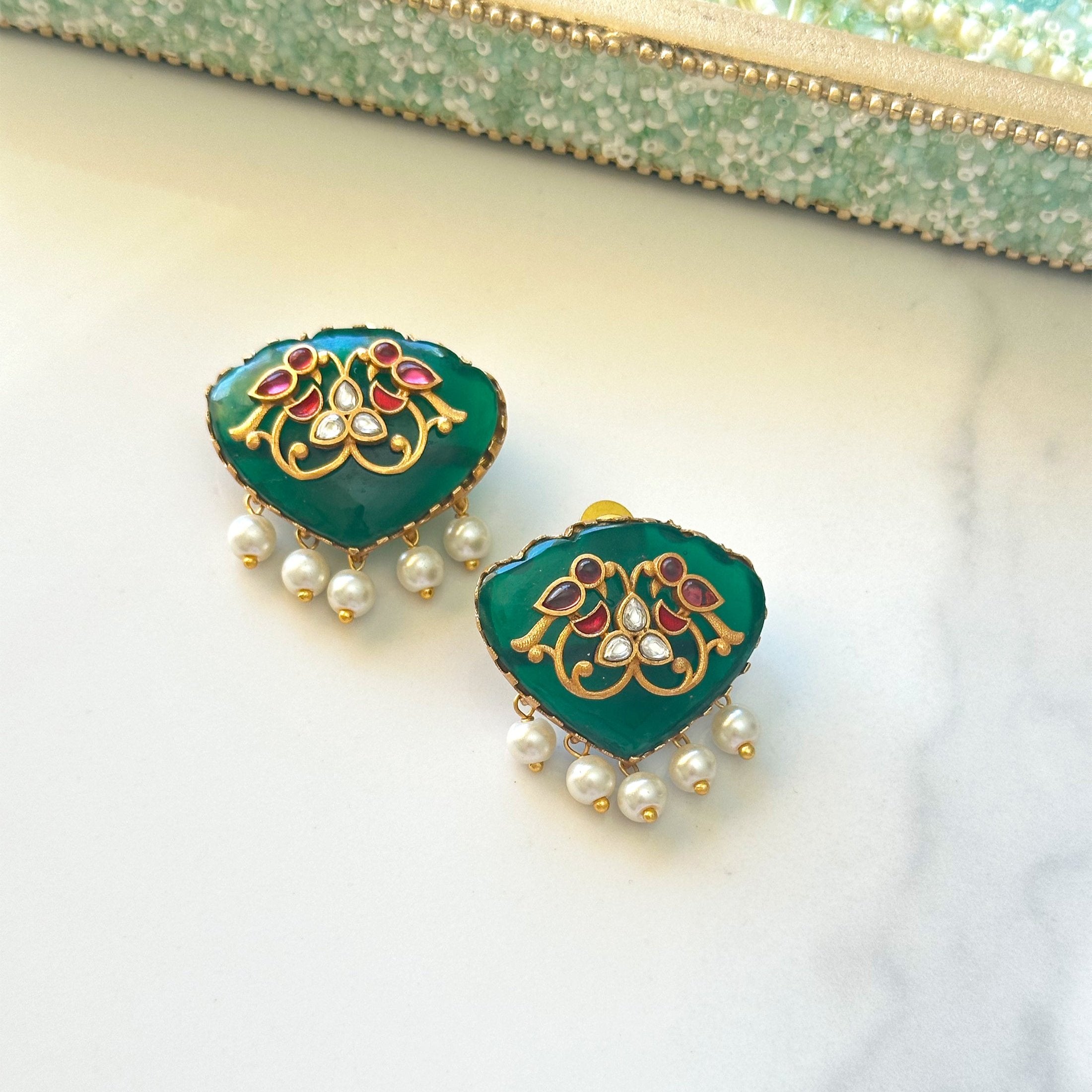 Uorfi Motif Earrings Green - The Pashm