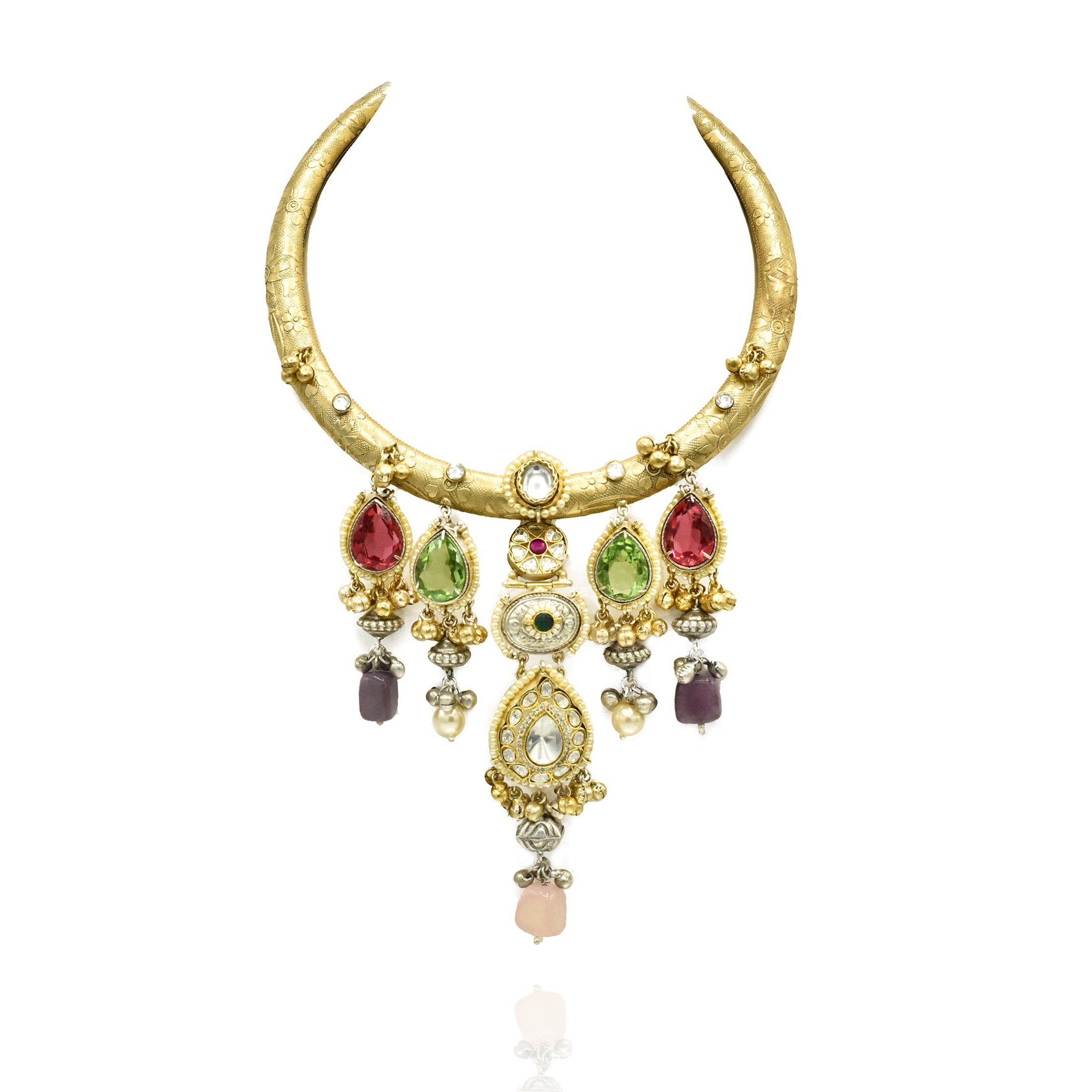Tabitha Fusion Pachi Kundan Charms Hasli Necklace - The pashm