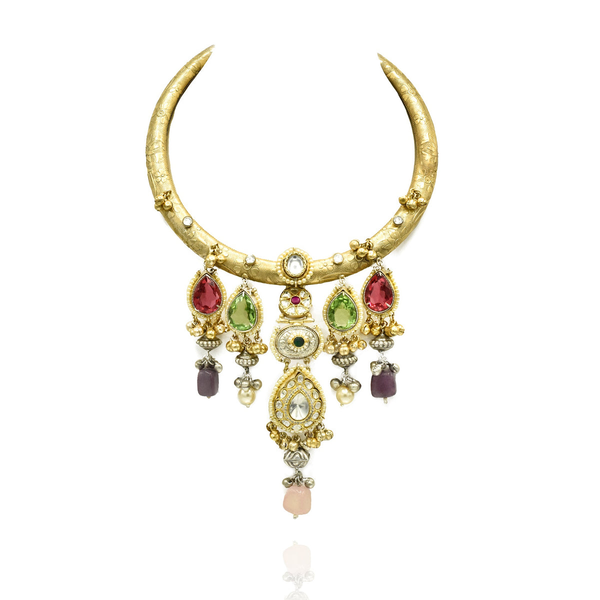 Tabitha Fusion Pachi Kundan Charms Hasli Necklace - The pashm