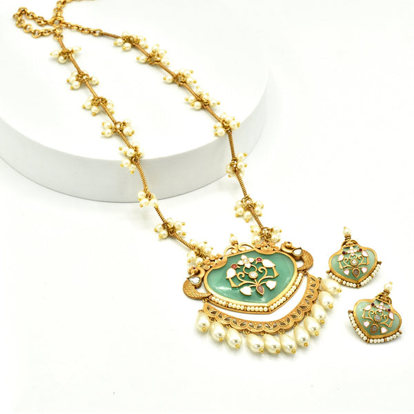 Elayne Motif Pearl Drop Pendant Set - Mint The Pashm