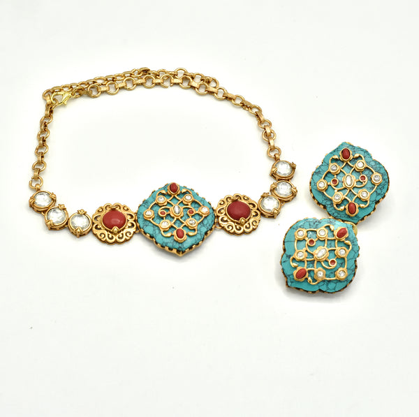 Dinah Fusion Choker Set Turquoise - The Pashm