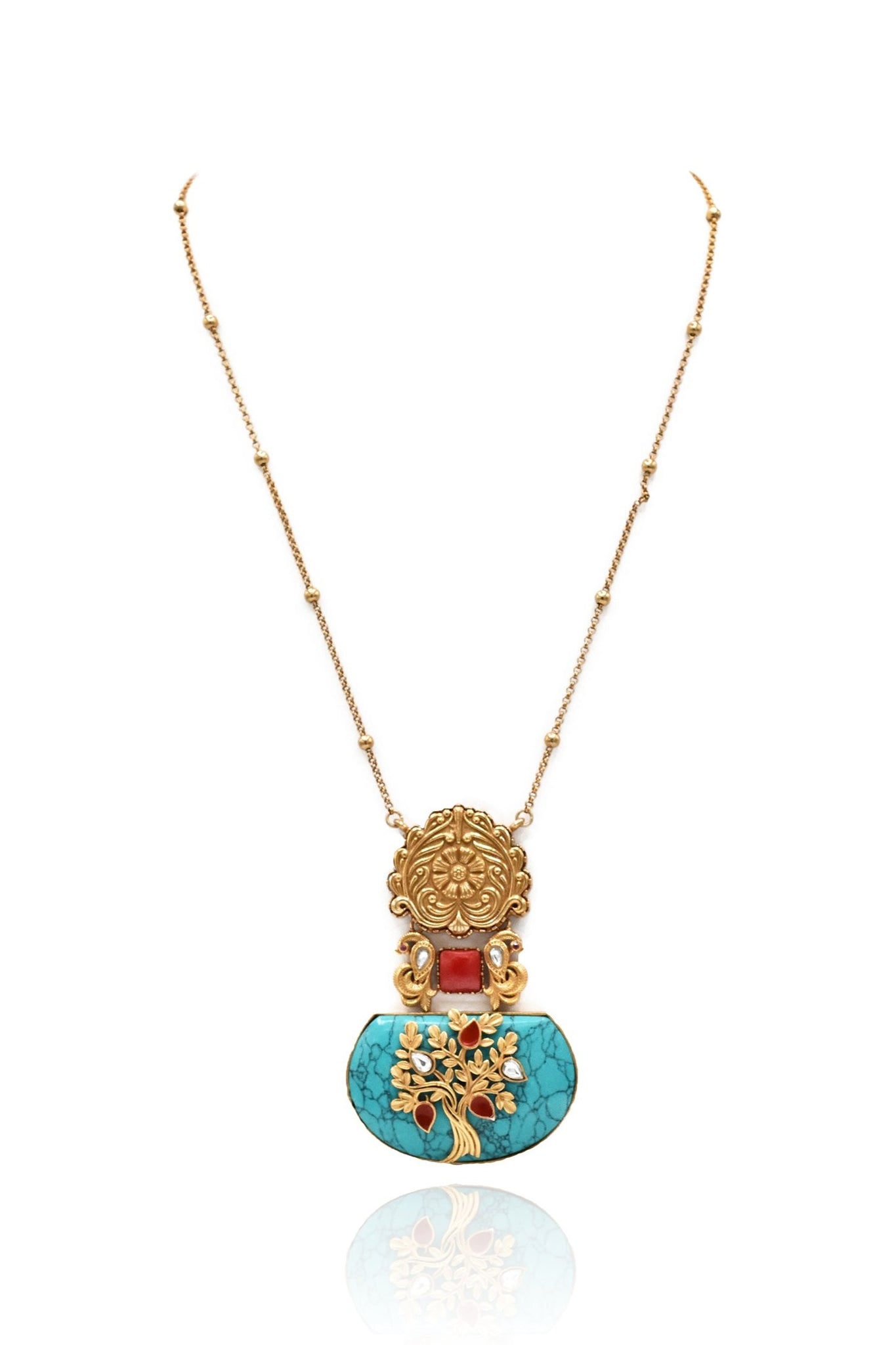 Aabha Turquoise Motif Pendant Set - The pashm