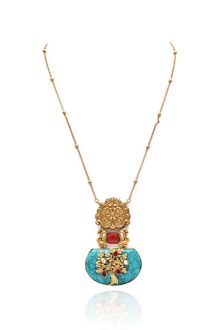 Aabha Turquoise Motif Pendant Set - The pashm