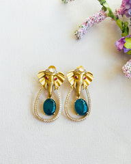 Matira Elephant Motif Statement Earrings Blue - The pashm