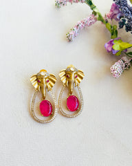 Matira Elephant Motif Statement Earrings Pink - The pashm
