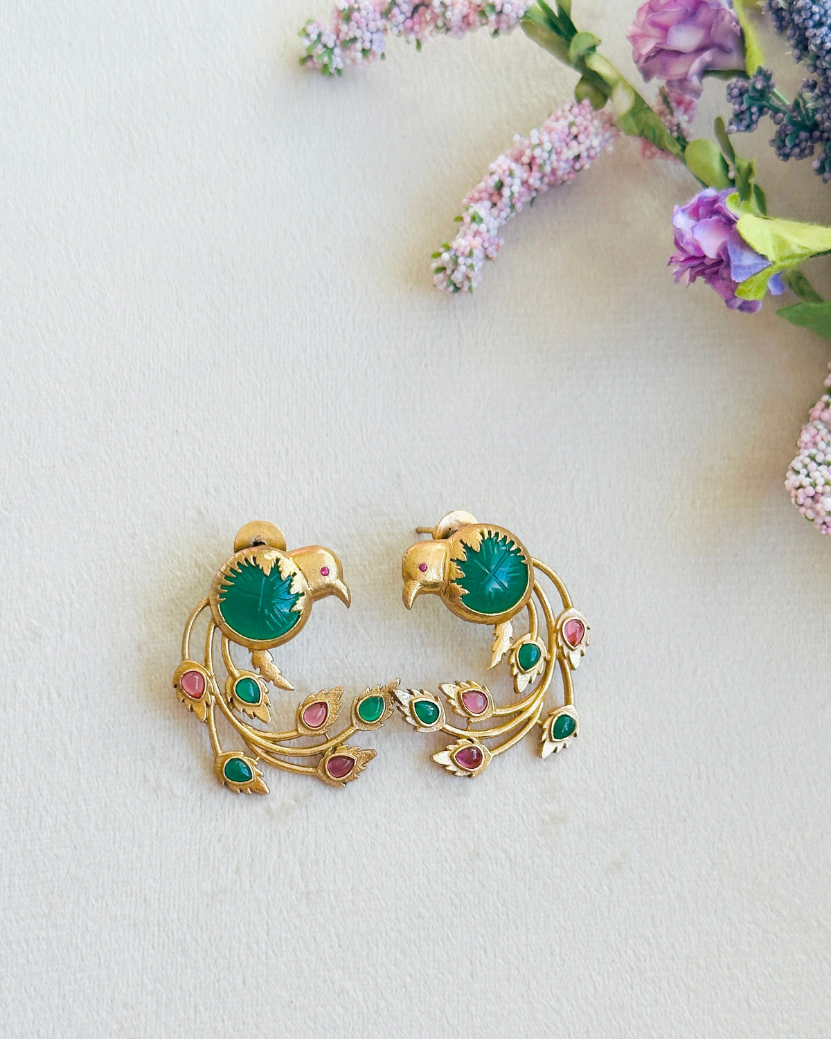 Bhini Bird Motif Stone Earrings - The Pashm