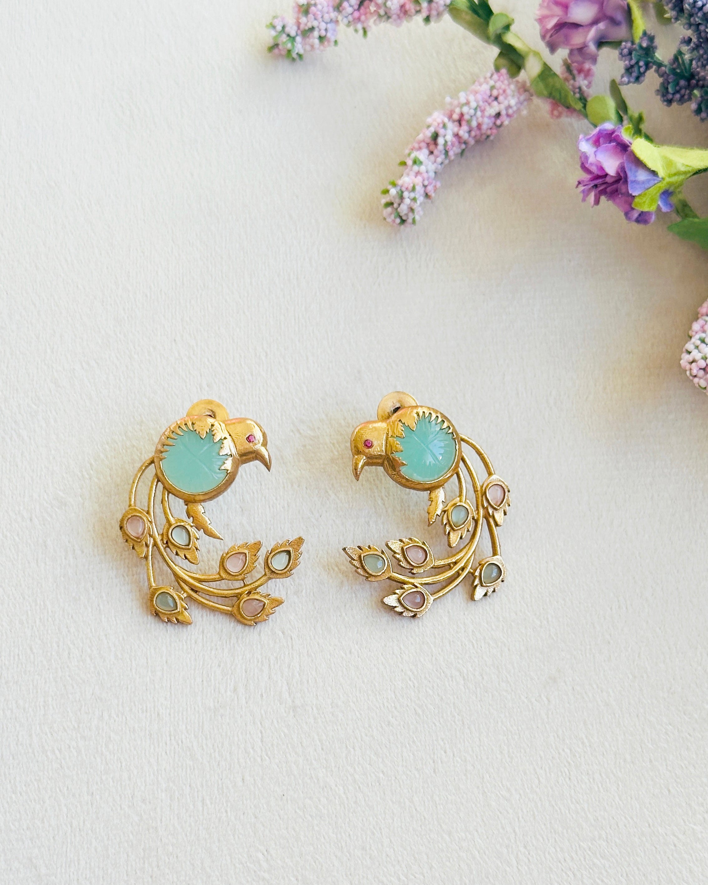 Bhini Bird Motif Stone Earrings - The Pashm