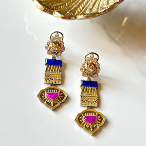 Asfi Filigree Gold Earrings Blue Pink - The Pashm