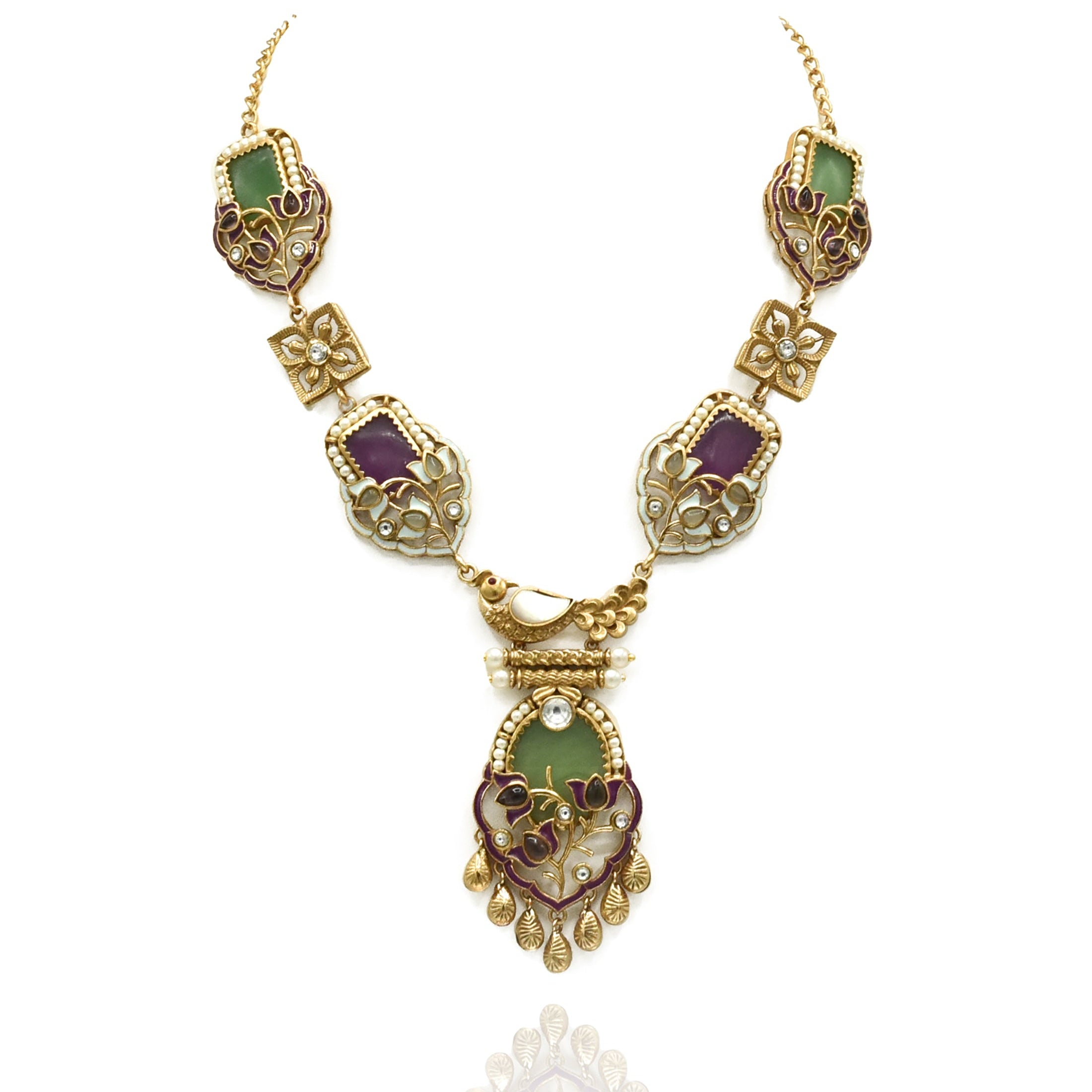 Afsana Enamel Bird Pendant Necklace - The Pashm