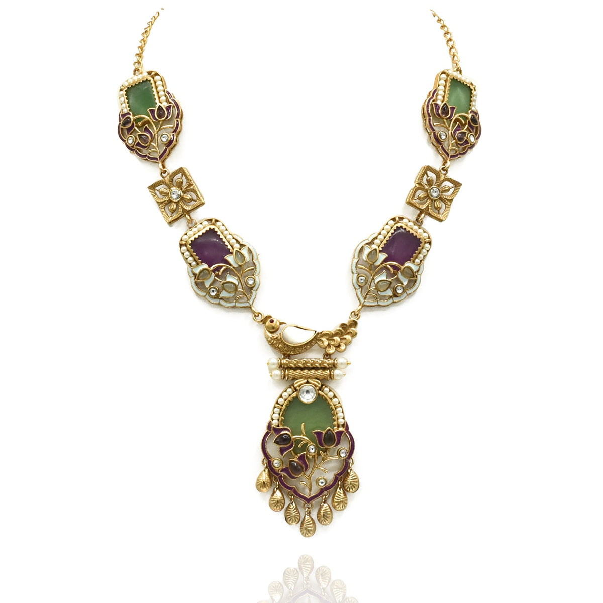 Afsana Enamel Bird Pendant Necklace - The Pashm