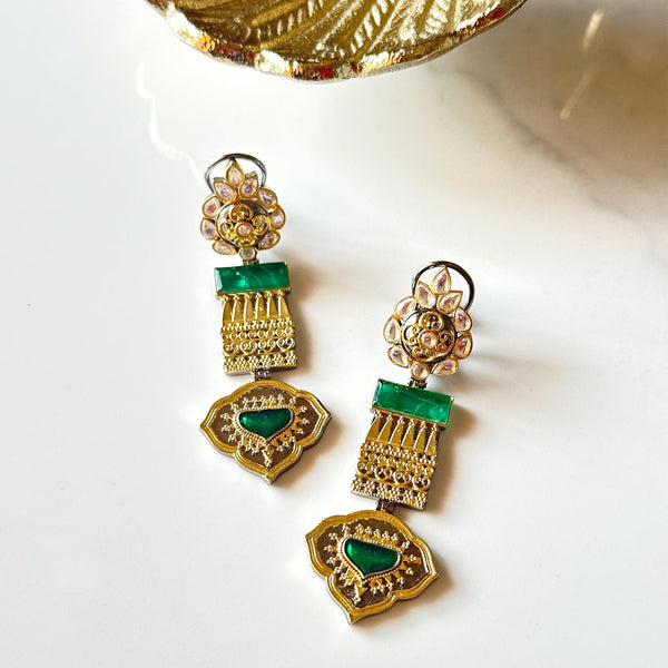 Asfi Filigree Gold Earrings Green - The Pashm