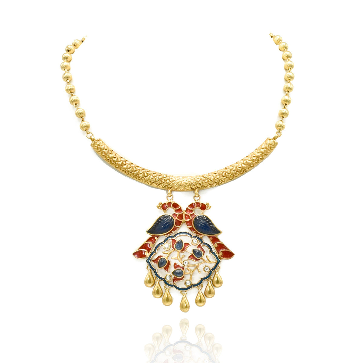 Rubab Enamel Peacock Necklace Set - The Pashm