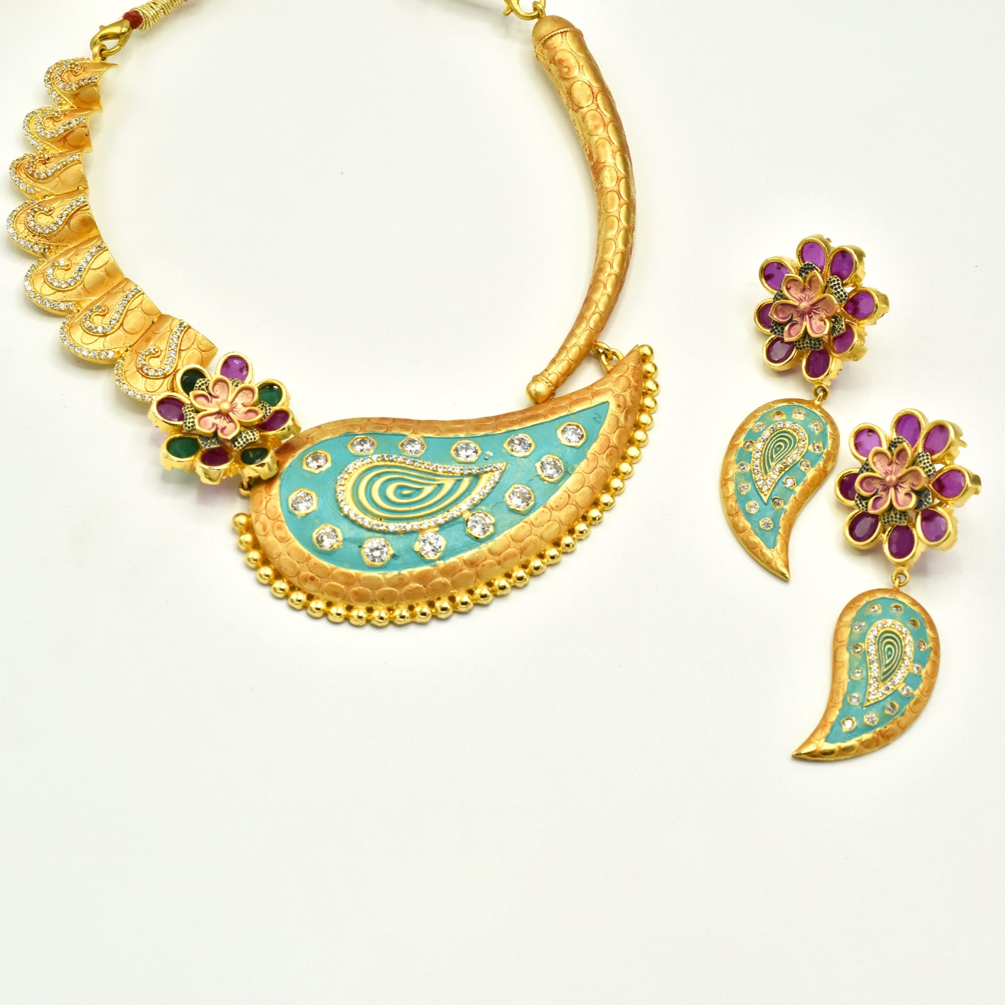 Maya Enameled Paisley Hasli Set - The Pashm