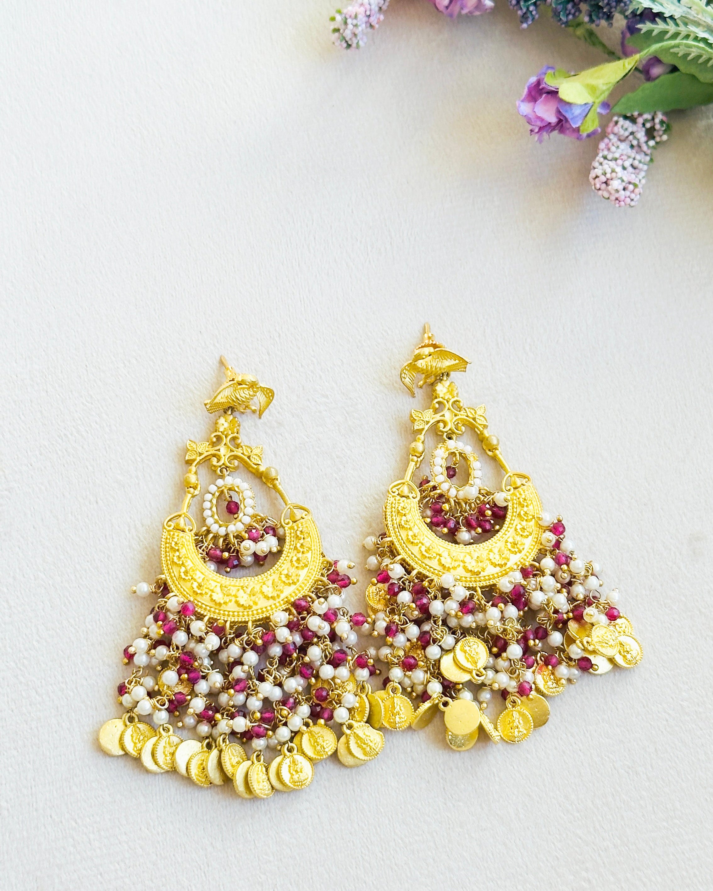 Enora Gold Chandbali Beaded Earrings