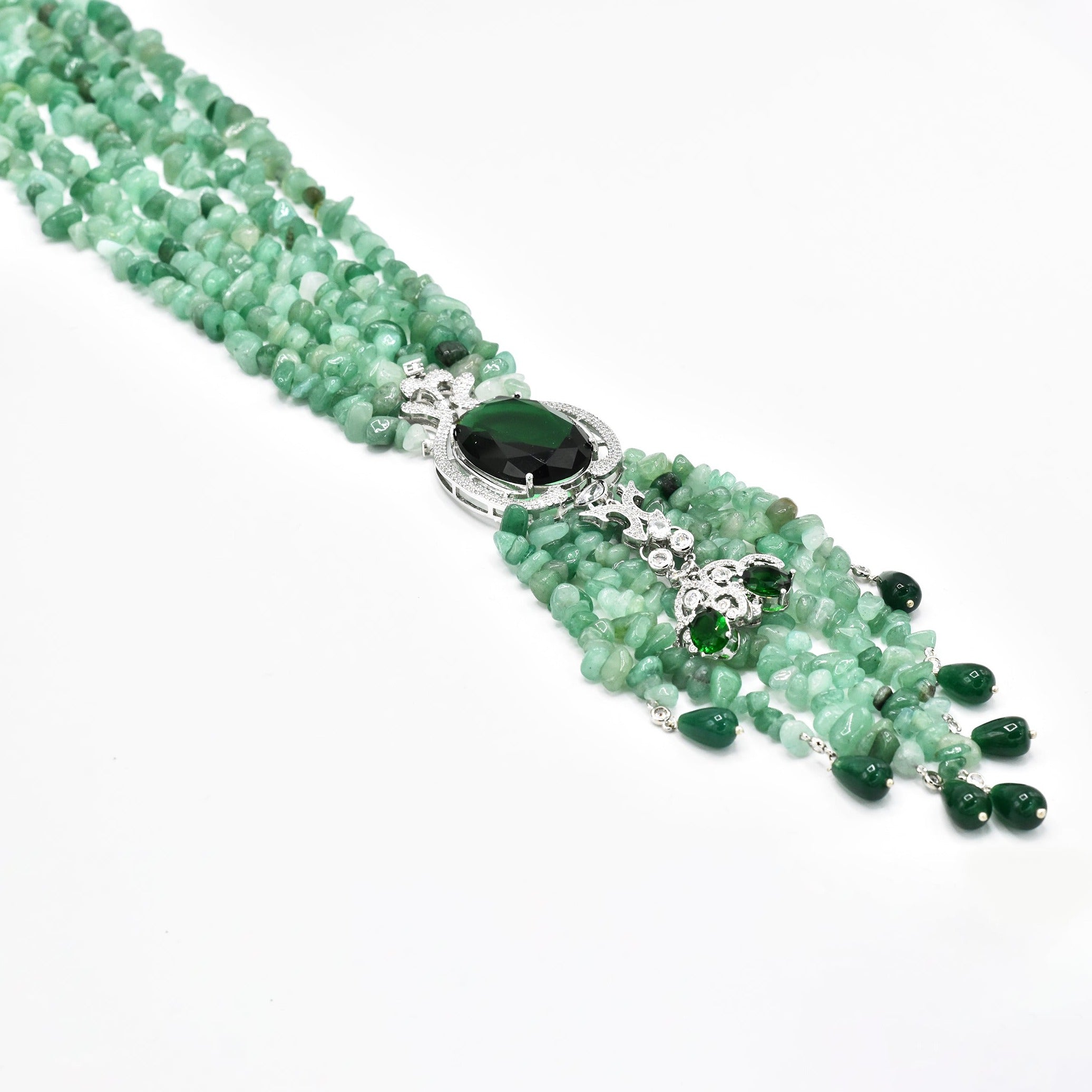 Bipasha Diamond Tassel Pendant Necklace Green - The Pashm