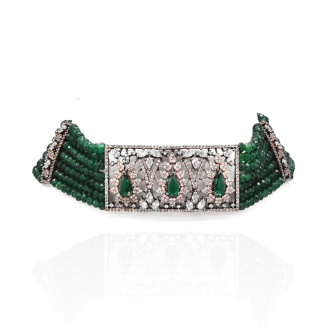 Samira American Diamond Choker Set Green - The Pashm