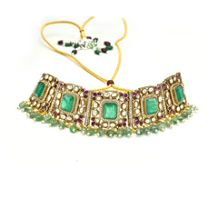 Shravya Gold Studded Green Choker - The Pashm
