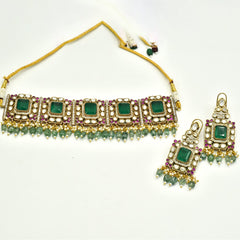Shravya Gold Studded Green Choker - The Pashm