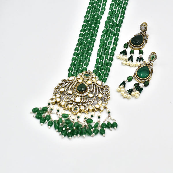 Chitra Antique Pendant Set Green - The Pashm