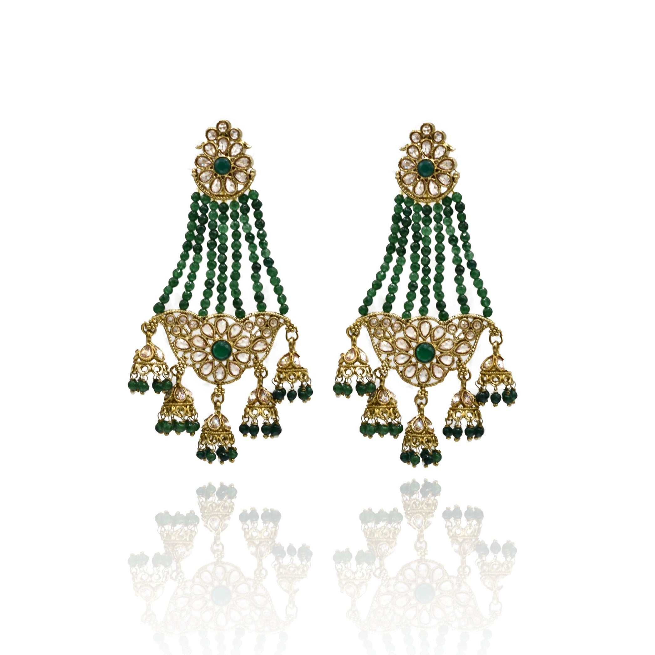 Shree Jarkan Earrings Green - The Pashm