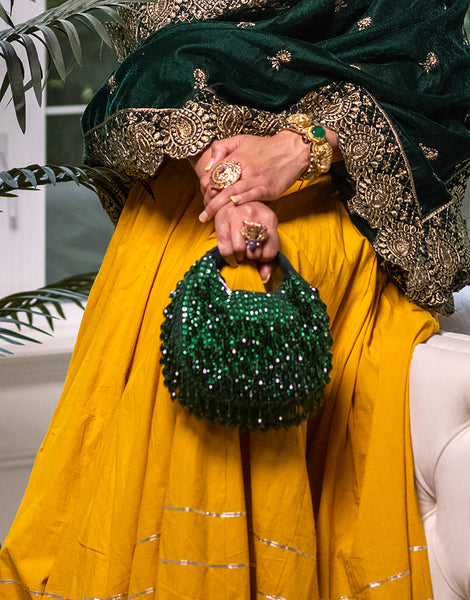 Crystal Beads Bag Green - The pashm