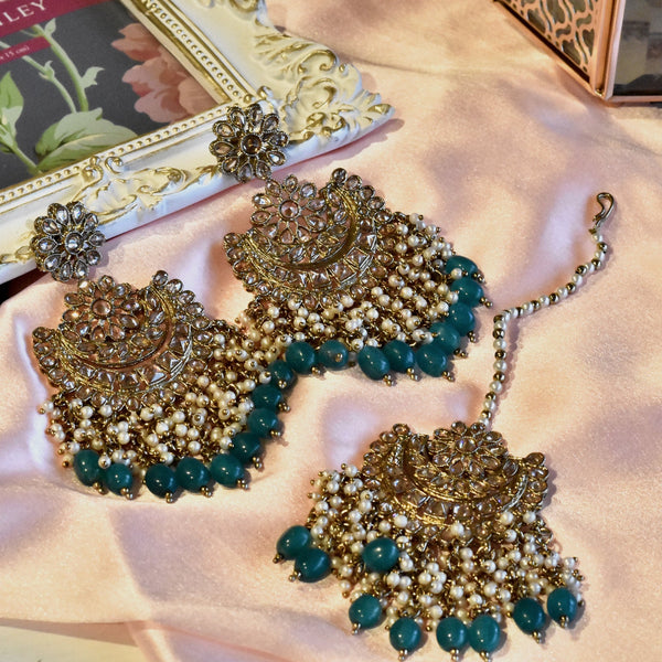 Sahi Jarkan Flower Tassel Earrings Green - The Pashm