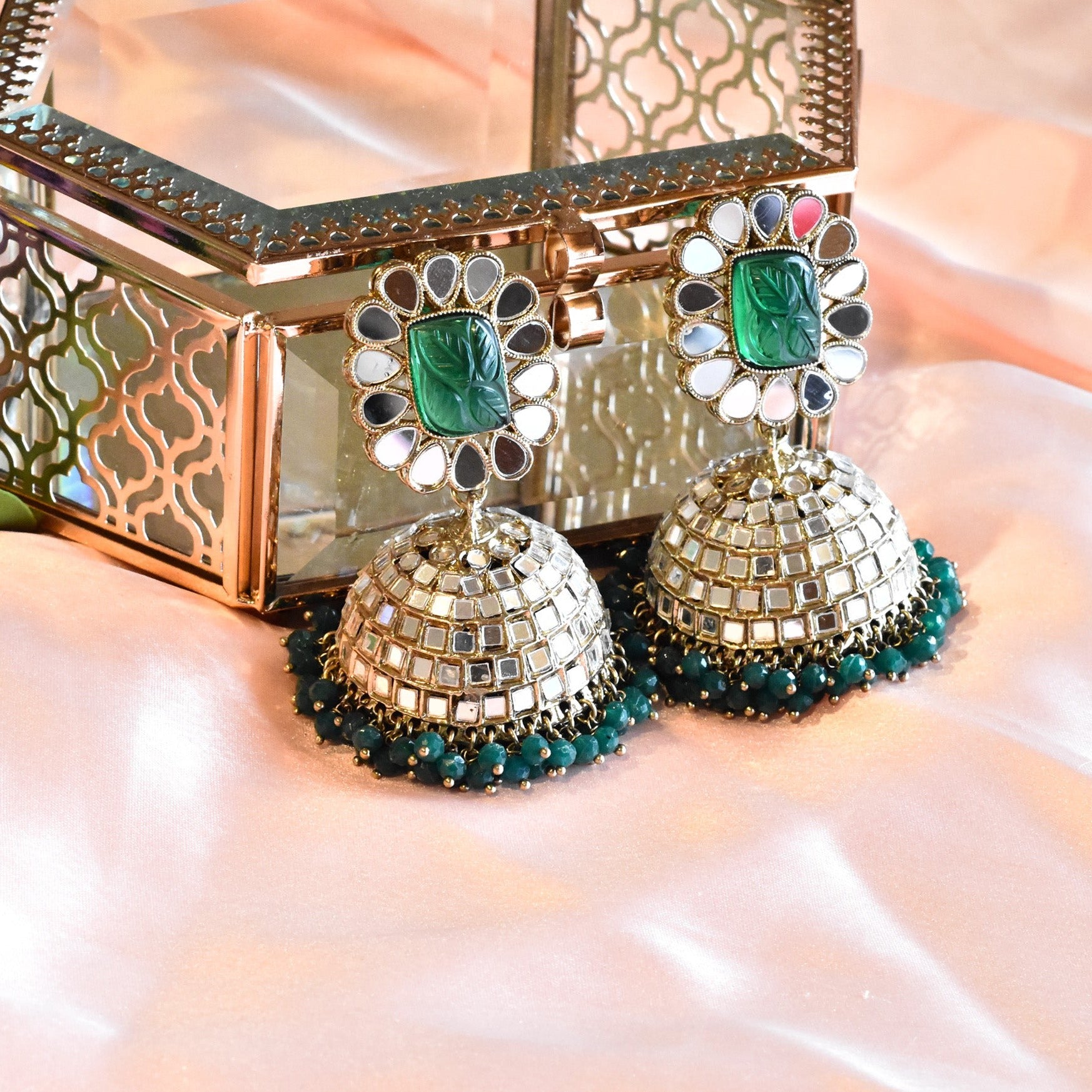 Riya Mirror Jhumka Green - The Pashm