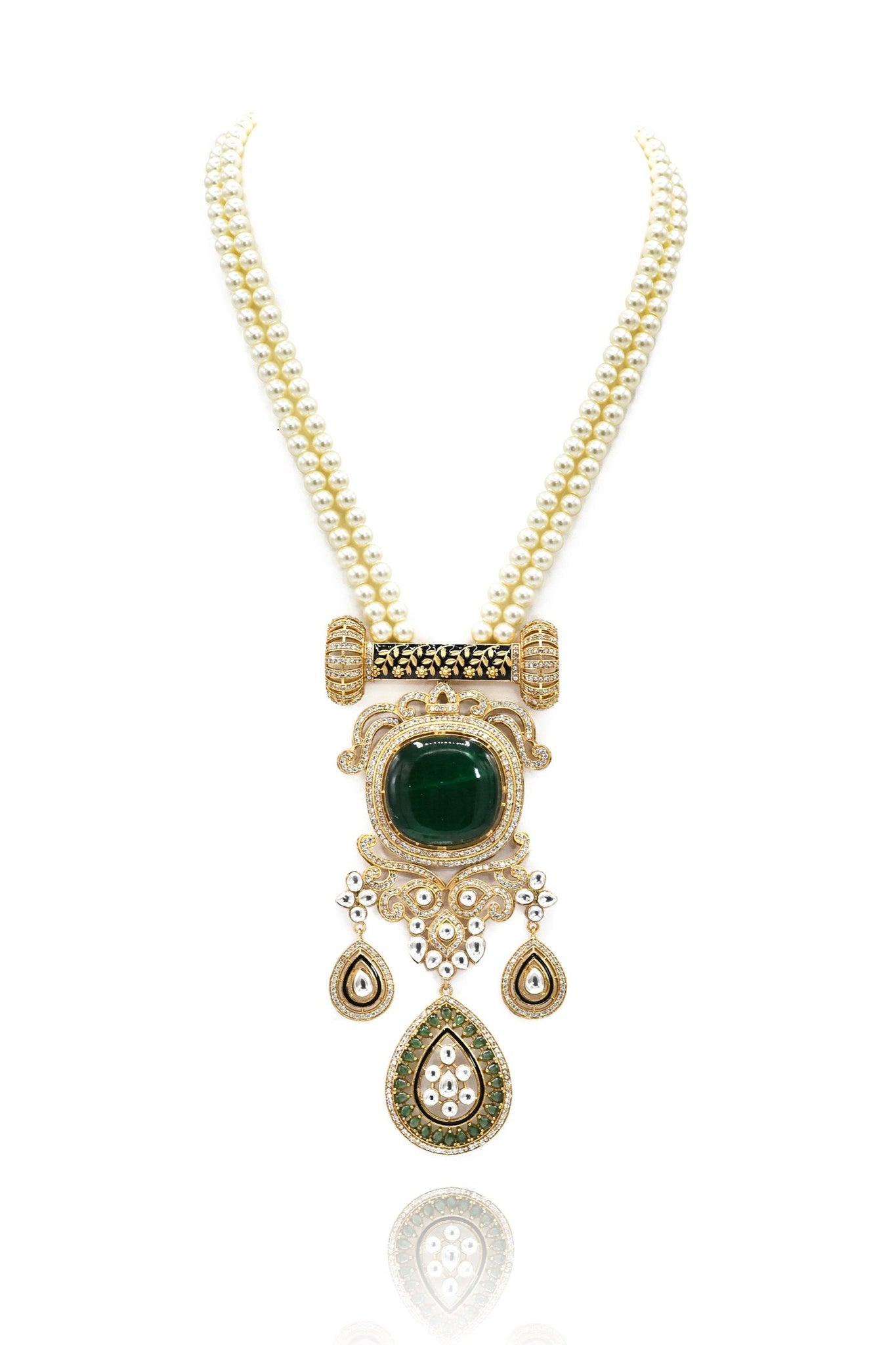 Urmi Pearl Green Stone Necklace - The Pashm