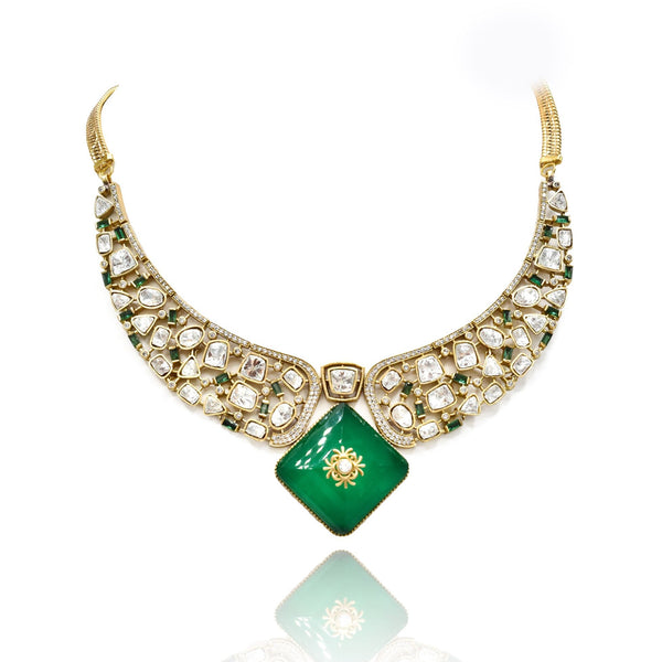 Haeley Polki Collar Necklace Green. - the Pashm