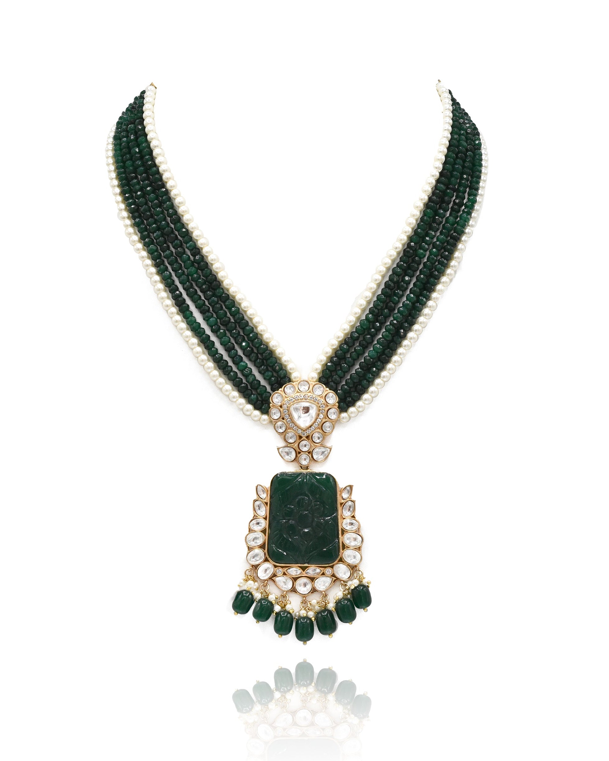 Renia Mint Carved Stone Pendant Set - The Pashm