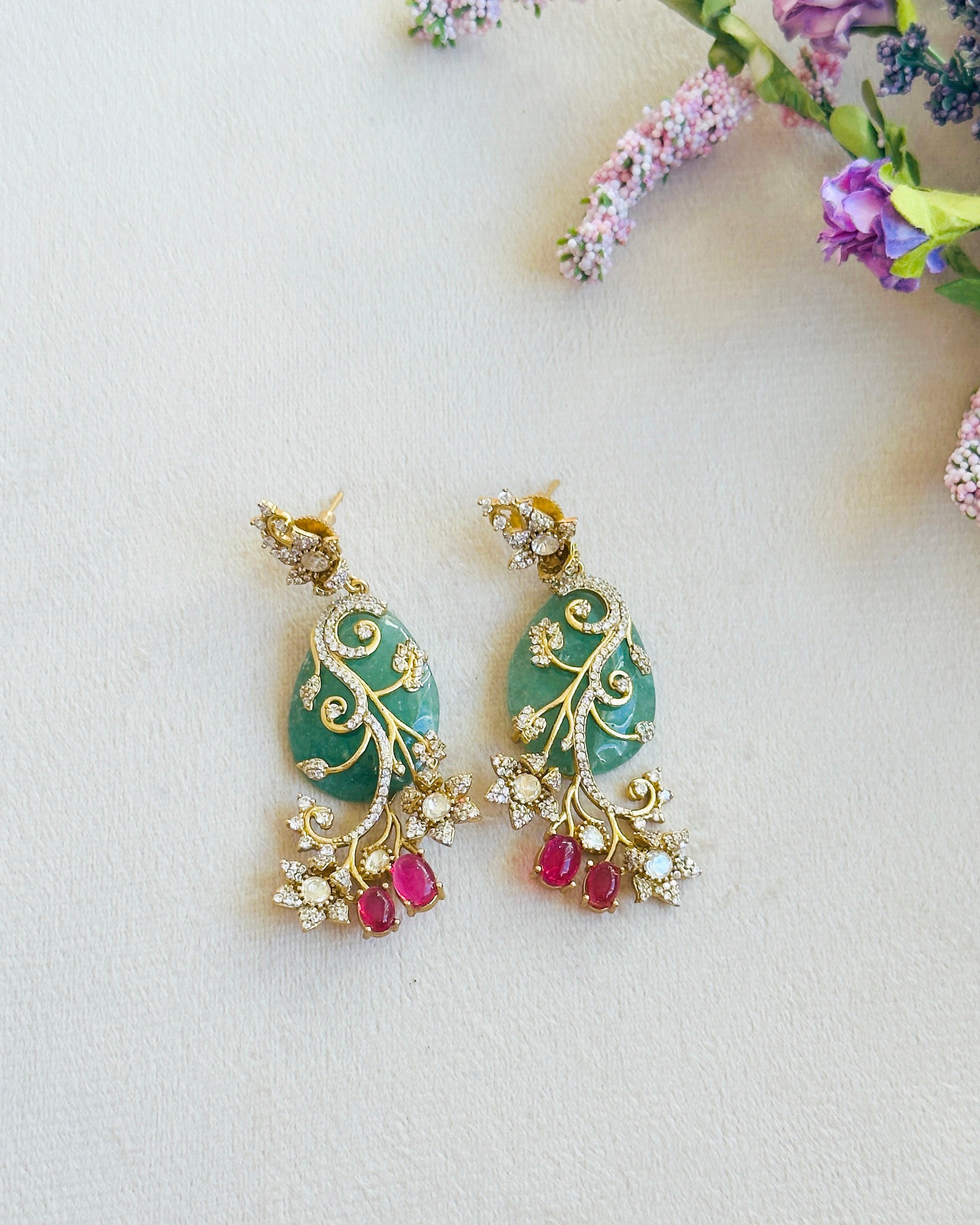 Novika Stone Designer Earrings Green - The pashm