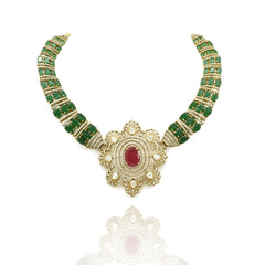 Miral Flower Pendant Studded Collar Set - The pashm
