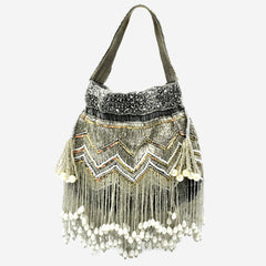 Sequin Chevron Tassel Potli Bag Black - The Pashm