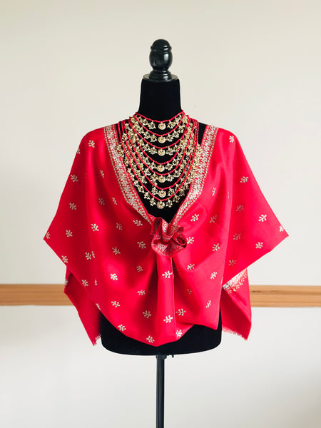 Zari Tilla Embroidery Pashmina Wool Shawl - Red - The Pashm
