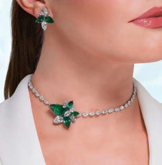 Arohi Blue & White American Diamond Floral Necklace Set