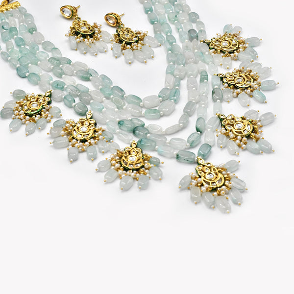 Fatima Layered Kundan Necklace Set Mint. - The Pashm