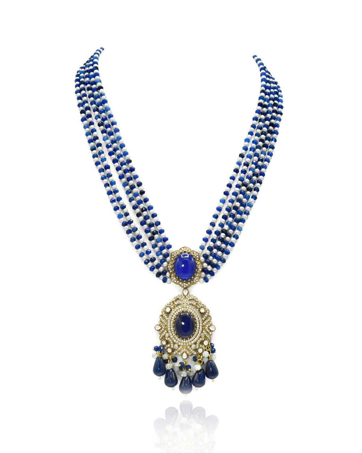 Simakshi Blue Beaded Antique Pendant Set - The Pashm