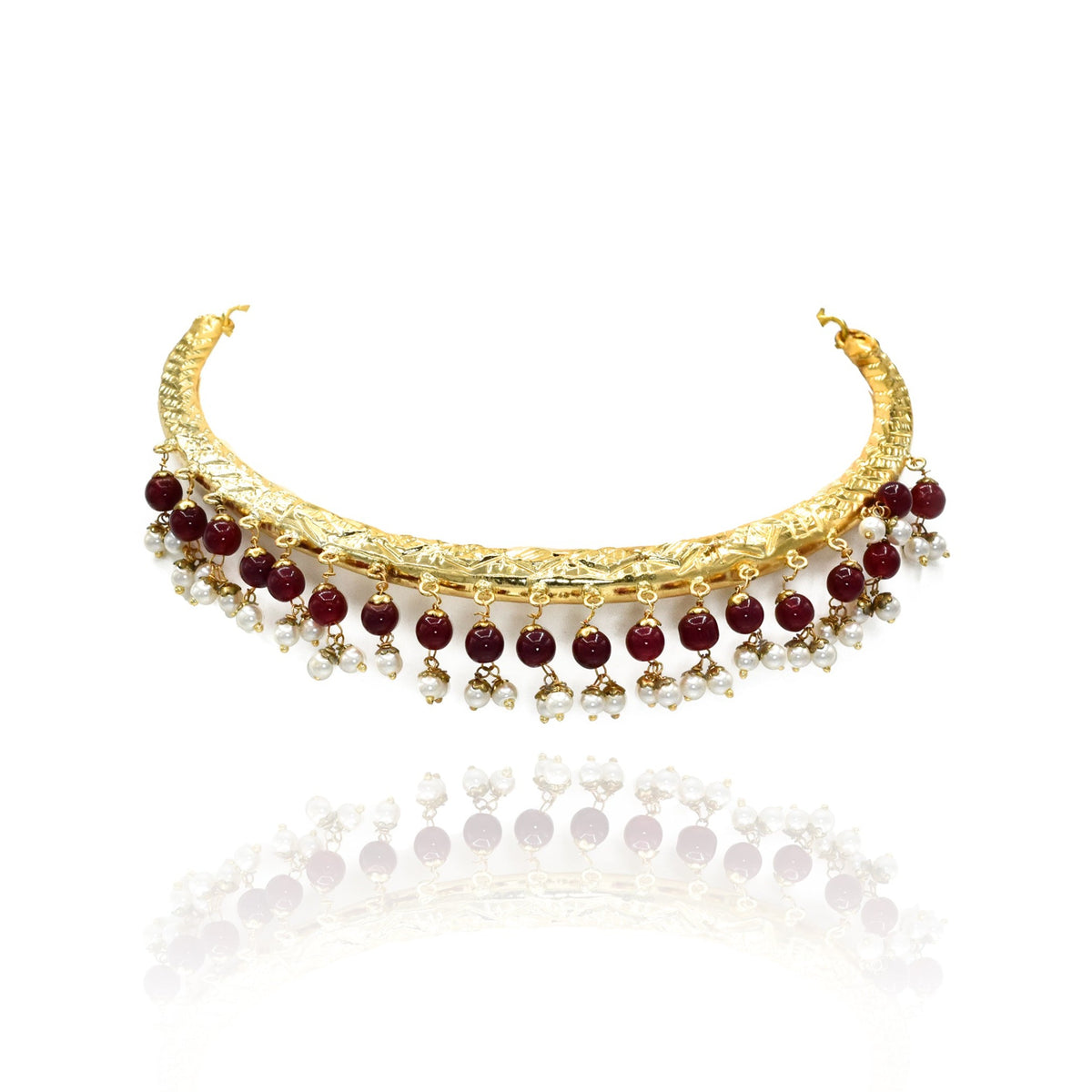 Taaj Hasli Necklace Set - Red - The Pashm