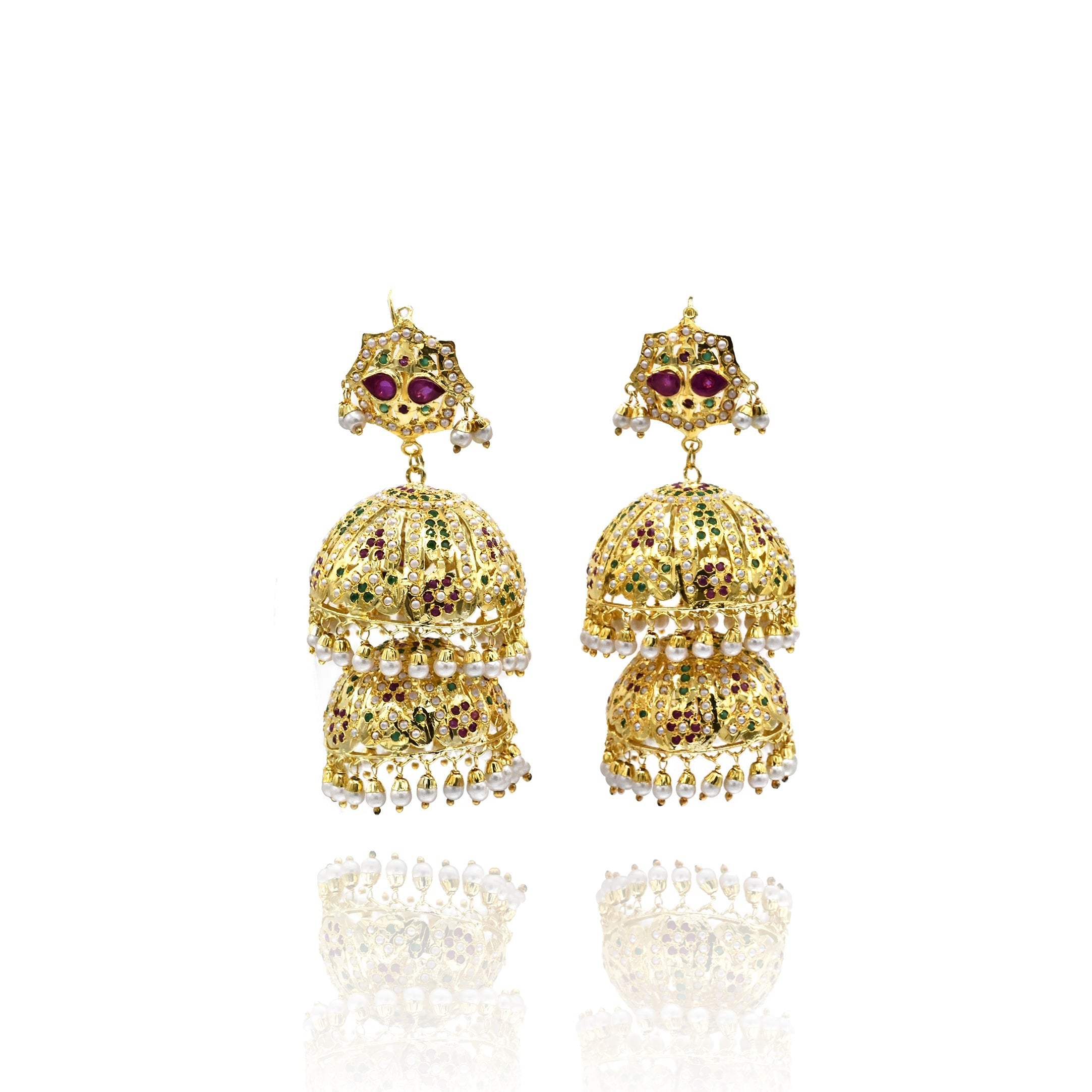 Roohi Jadau Jhumka Earrings Multicolor - The Pashm