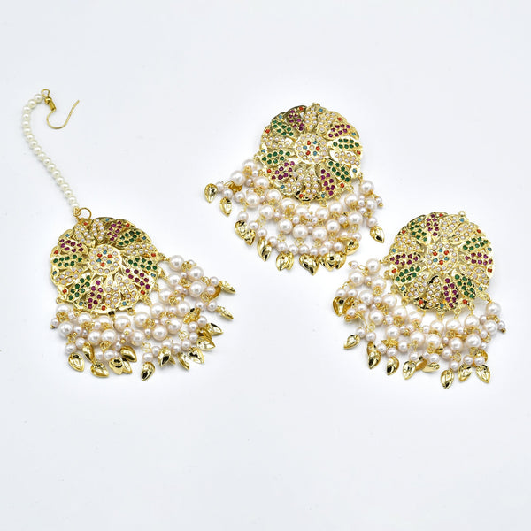 Iffat Jadau Earrings Tikka Set Multicolor - The Pashm