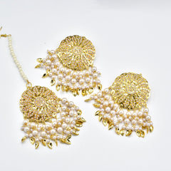 Iffat Jadau Earrings Tikka Set Pearl - The Pashm