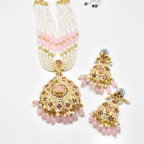 Zehna Jadau Necklace Set Pink - The Pashm