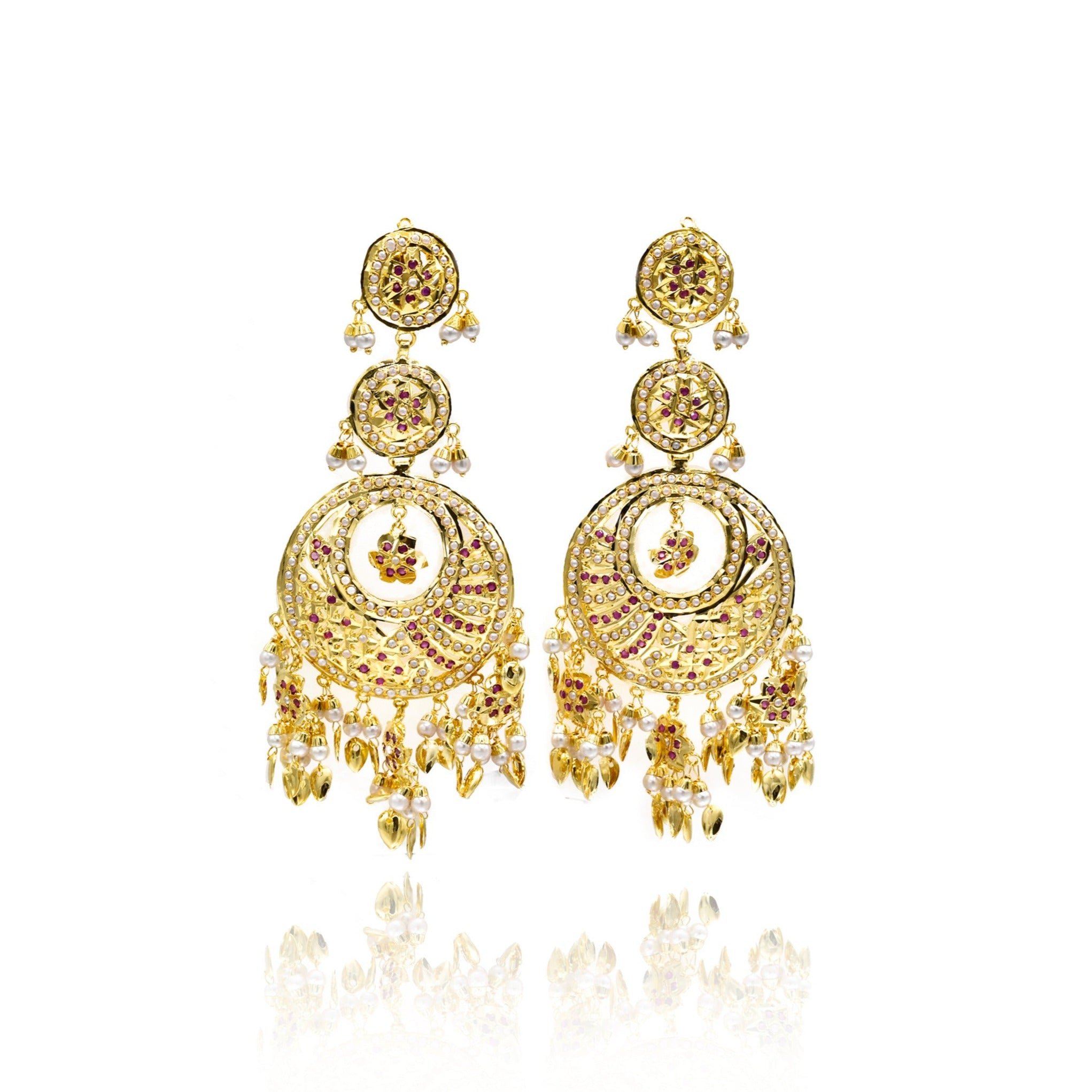 Naamia Jadau Earrings Tikka Set Red - The Pashm