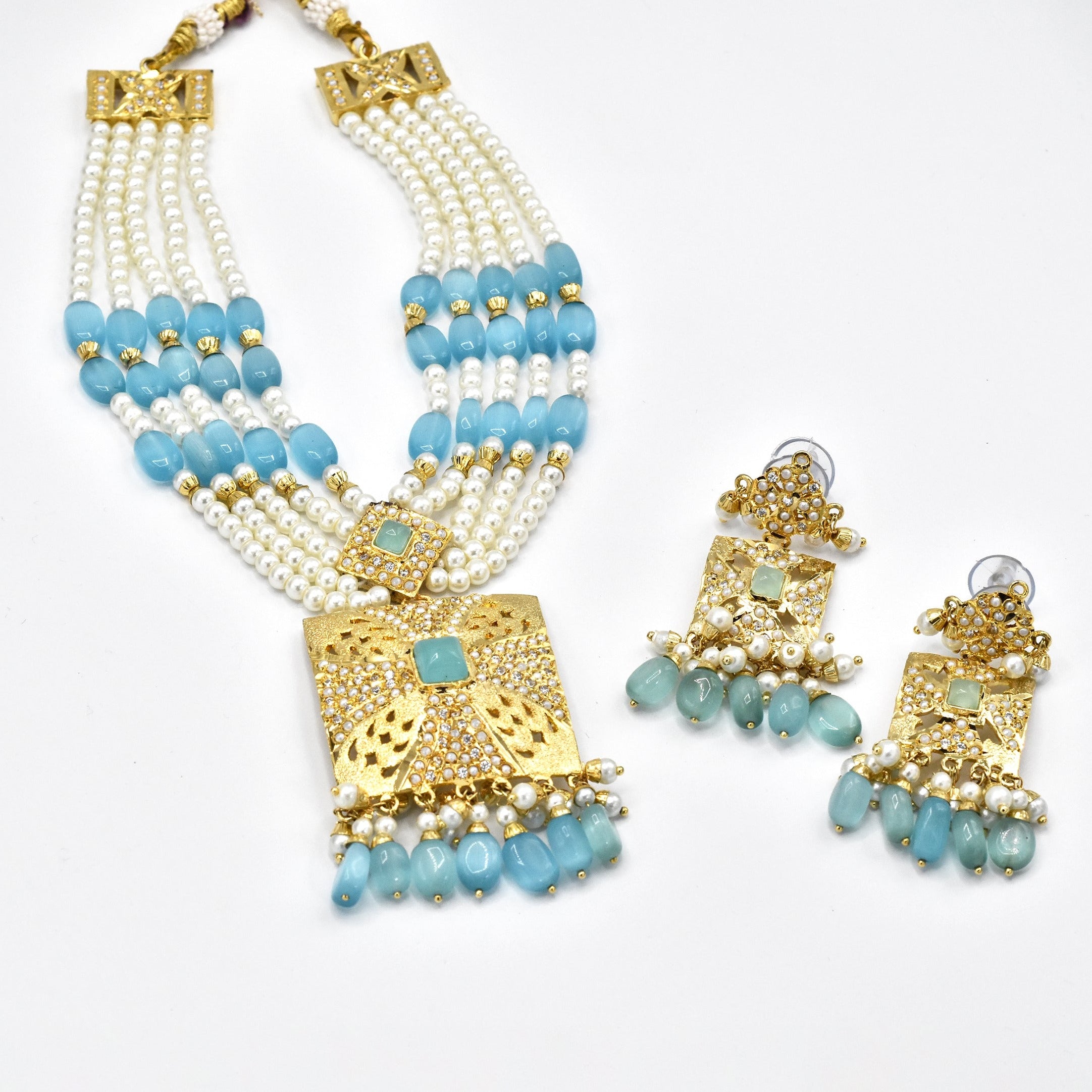 Herleen Jadau Sky Blue Necklace Set - The Pashm