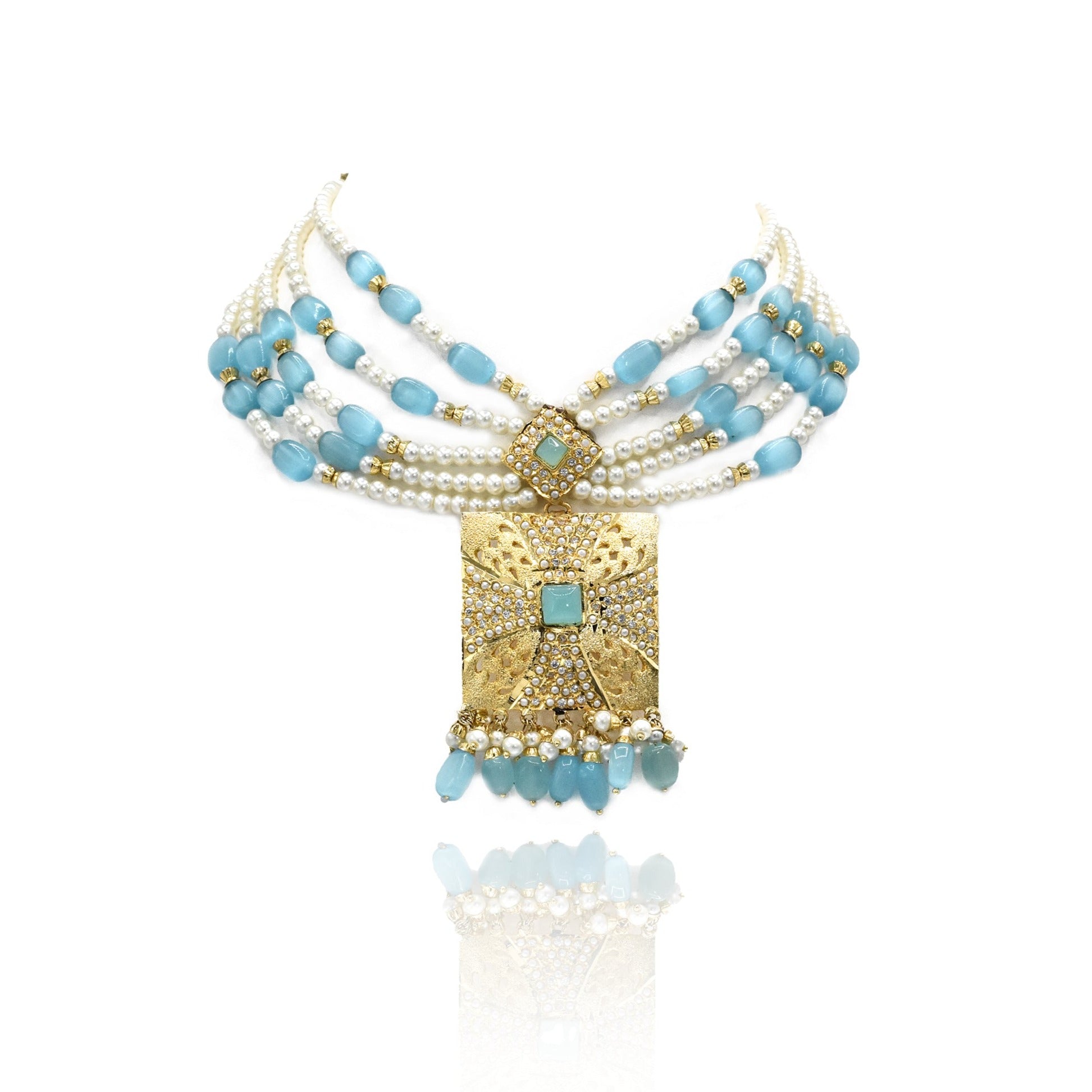 Herleen Jadau Sky Blue Necklace Set - The Pashm