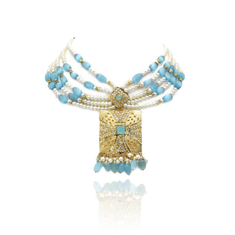 Herleen Jadau Sky Blue Necklace Set - The Pashm