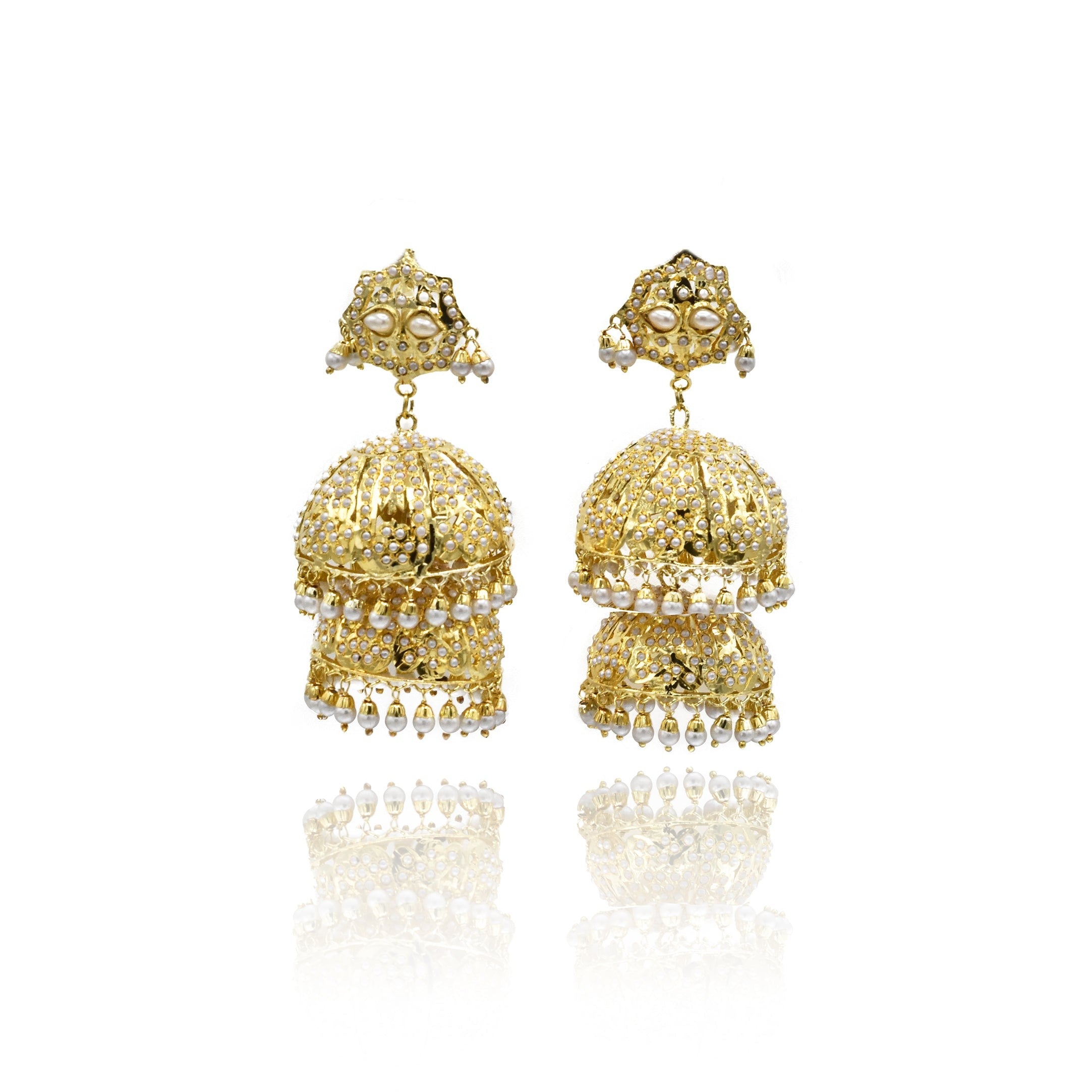 Roohi Jadau Jhumka Earrings Pearl - The Pashm