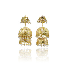 Roohi Jadau Jhumka Earrings Pearl - The Pashm