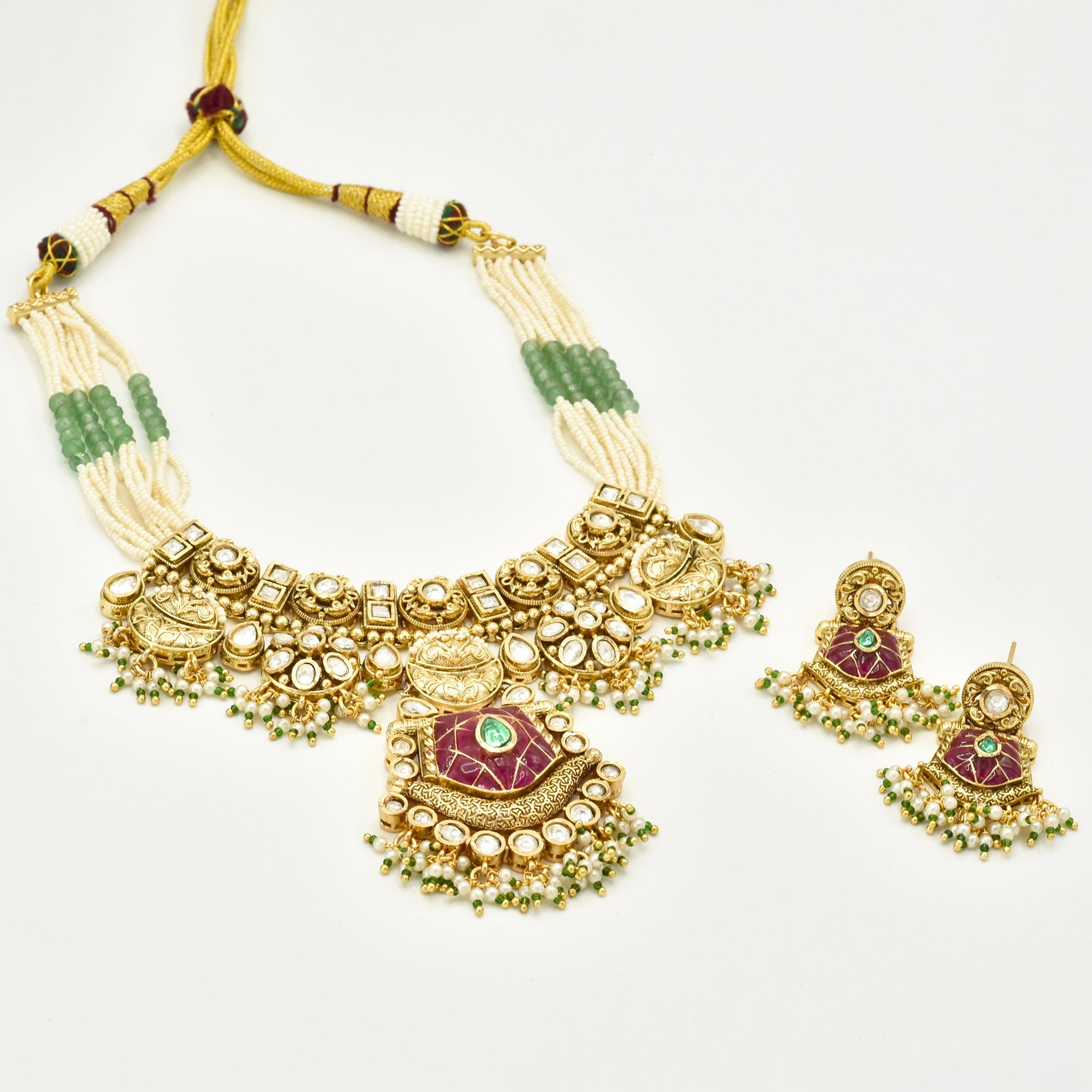 Rajsi Temple Kundan Meenakari Pendant Necklace - The Pashm